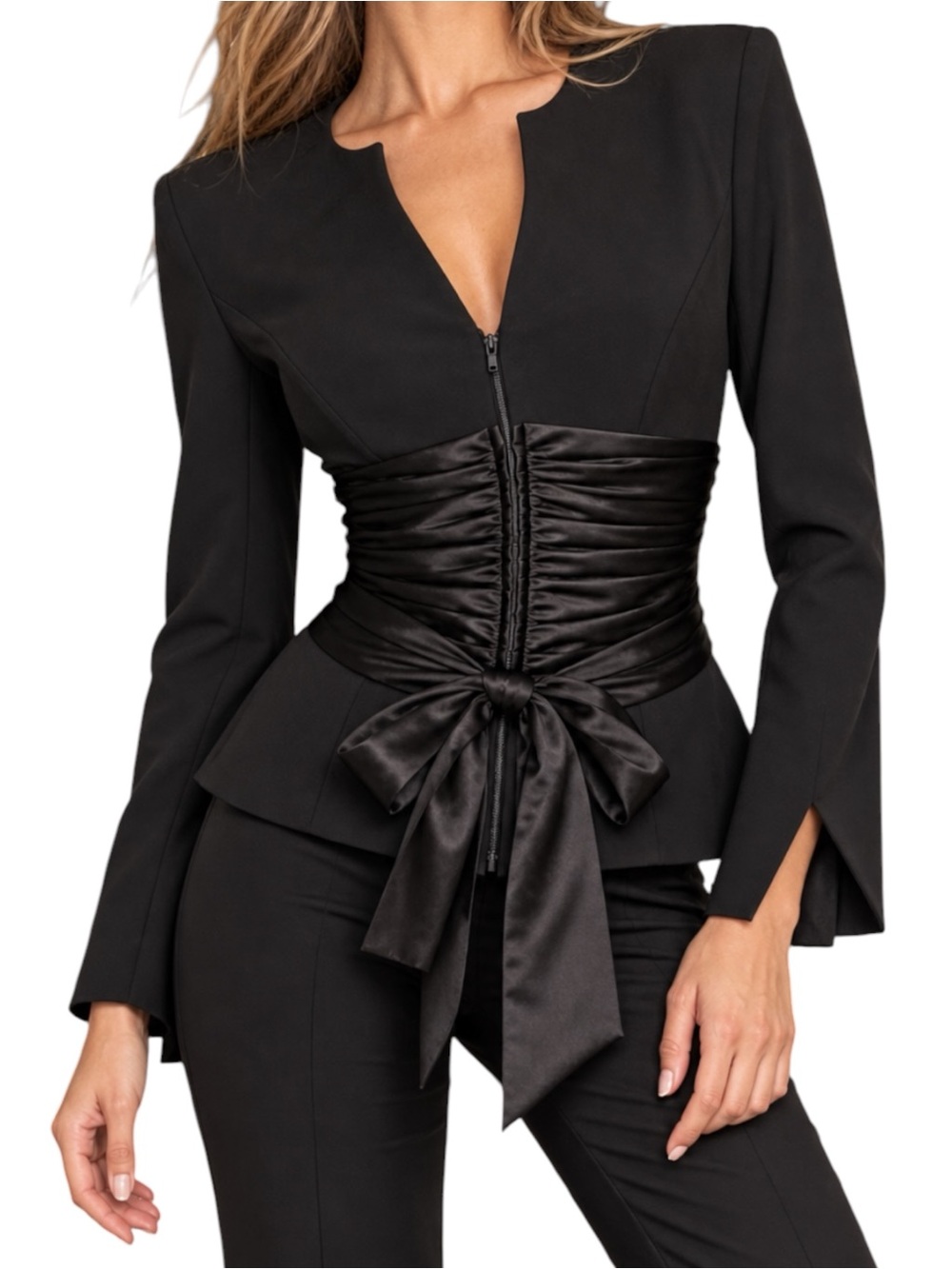 Cache Vintage Black Tuxedo Satin Sash Waist Jacket Blazer Y2K Size 6
